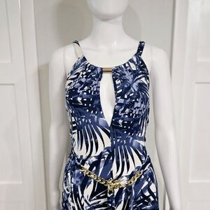 Blue and White Palm Print Dress